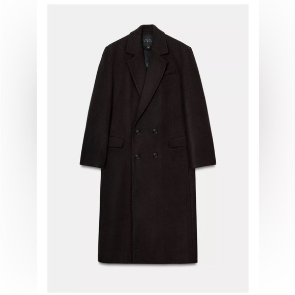 ZARA BROWN OVERSIZED DOUBLE-BREASTED WOOL COAT - Picture 14 of 15